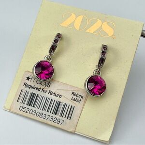 Dazzling 2028 Pink Crystal Drop Earrings with Silver Tone Accents